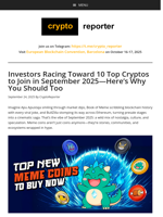 Investors Racing Toward 10 Top Cryptos to Join in September 2025—Here’s Why You Should Too