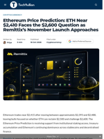 Ethereum Price Prediction: ETH Near $2,410 Faces the $2,600 Question as Remittix's November Launch Approaches - TechBullion