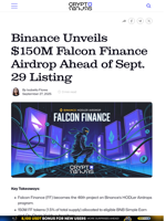 Binance Unveils $150M Falcon Finance Airdrop Ahead of Sept. 29 Listing