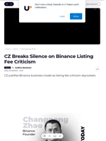 CZ Breaks Silence on Binance Listing Fee Criticism - U.Today