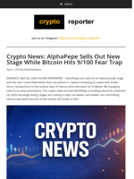Crypto News: AlphaPepe Sells Out New Stage While Bitcoin Hits 9/100 Fear Trap