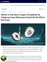 Which Is The Next Crypto To Explode As Citigroup Says Ethereum Could Hit $6,400 in Bull Case