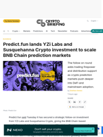 Predict.fun lands YZi Labs and Susquehanna Crypto investment to scale BNB Chain prediction markets