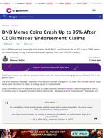 BNB Meme Coins Crash Up to 95% After CZ Dismisses ‘Endorsement’ Claims