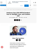 Hoskinson Says 2026 Will Be Breakout Year for Midnight, Leios, and Cardano DeFi