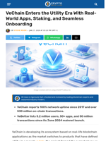 VeChain Enters the Utility Era with Real-World Apps, Staking