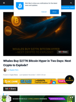 Whales Buy $277K Bitcoin Hyper in Two Days: Next Crypto to Explode?