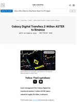 Galaxy Digital Transfers 2 Million ASTER to Binance
