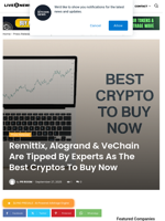 Remittix, Alogrand & VeChain Are Tipped By Experts As The Best Cryptos To Buy Now | Live Bitcoin News