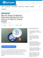 Bitcoin Drops To Bottom Discovery Range For First Time In 4 Years In Sharp Selloff ⋆ ZyCrypto