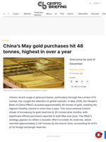 China's May gold purchases hit 48 tonnes, highest in over a year