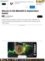 Bitcoin to Hit $82,000 in September: Kalshi - U.Today