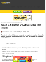 Monero (XMR) Suffers 51% Attack, Kraken Halts Deposits