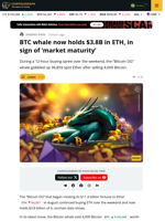 Bitcoin Whale Buys More Ether as Market Matures