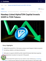 Nasdaq-Listed AlphaTON Capital Invests $30M in TON Tokens | Coinpedia