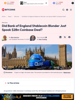 Did Bank of England Blunder Spook $2Bn Coinbase Deal?