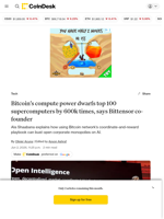 Bitcoin’s compute power dwarfs top 100 supercomputers by 600k times, says Bittensor co-founder