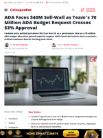 ADA Faces $40M Sell-Wall as Team’s 70 Million ADA Budget Request Crosses 53% Approval - Coinspeaker