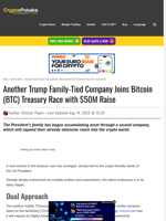 Another Trump Family-Tied Company Joins Bitcoin (BTC) Treasury Race with $50M Raise