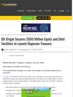 Bit Origin Secures $500 Million Equity and Debt Facilities to Launch Dogecoin Treasury