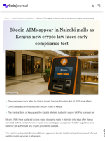 Bitcoin ATMs appear in Nairobi malls as Kenya’s new crypto law faces early compliance test - CoinJournal