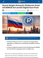 Russia Weighs Domestic Stablecoin