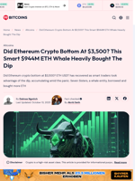 Ethereum Crypto Bottom At $3,500? S $944M ETH Whale Buying