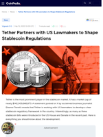 Tether Partners with US Lawmakers to Shape Stablecoin Regulations