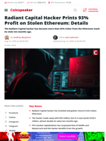 Radiant Capital Hacker Prints 93% Profit on Stolen Ethereum