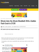 Bitcoin Joins the Altcoin Bloodbath With a Sudden Flash Crash to $112K