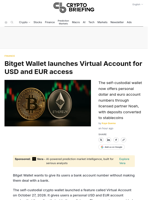 Bitget Wallet launches Virtual Account for USD and EUR access