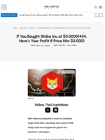 If You Bought Shiba Inu at $0.00001454, Here’s Your Profit if Price Hits $0.0001