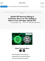 Uphold XRP Reserves Belong to Customers, Not Us, as This ‘Holding’ Is Built on Trust, Not Hype: Uphold CEO