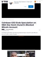 Coinbase CEO Ends Speculation on NBA Star Kevin Durant's Blocked Bitcoin Account - U.Today