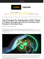 Top Presales for September 2025: These 3 Crypto Presale Are Set to Survive And Pump in this Bull Run
