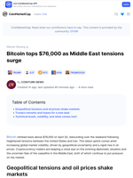 Bitcoin tops $76,000 as Middle East tensions surge: Guest Post by COINTURK NEWS | CoinMarketCap