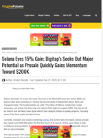 Solana Eyes 15% Gain; Digitap's Seeks Out Major Potential as Presale Quickly Gains Momentum Toward $200K