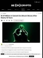 $1.47 Million in Satoshi Era Bitcoin Moves After Nearly 16 Years