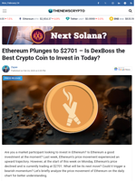 Ethereum Plunges to $2701 - Is DexBoss the Best Crypto Coin to Invest in Today?
