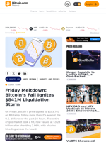 Friday Meltdown: Bitcoin’s Fall Ignites $841M Liquidation Storm – Markets and Prices Bitcoin News