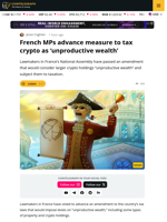 France Could Pass ‘Unproductive Wealth’ Tax Targeting Crypto