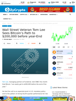 Wall Street Veteran Tom Lee Sees Bitcoin’s Path to $200,000 before year-End ⋆ ZyCrypto