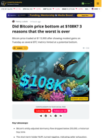 These Metrics Say $108K Bitcoin Price Was Local Bottom.