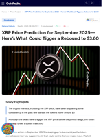 XRP Price Prediction for September 2025— Here’s What Could Tigger a Rebound to $3.60