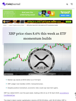 XRP price rises 8.6% this week as ETF momentum builds - CoinJournal