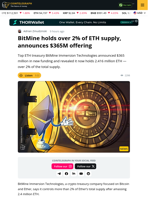 BitMine Holds Over 2% of All ETH, Announces $365M Offering