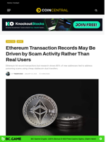 Ethereum Transaction Records May Be Driven by Scam Activity Rather Than Real Users - CoinCentral