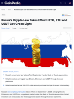 Russia Crypto Law Takes Effect: BTC, ETH, USDT Get Green Light