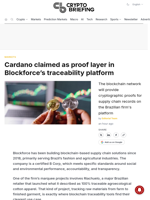 Cardano claimed as proof layer in Blockforce's traceability platform