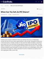 When Can You Sell Jio IPO Shares?